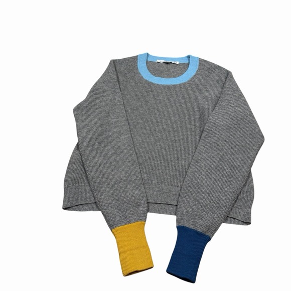 Veronica Beard Sweater Women's S Nelda Wool Cashmere Gray Waffle Knit Colorblock - Picture 5 of 12